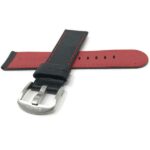 Back view of Red Flat Mens Leather Sport Watch Band,Racer, Slim, Round Tip with Stainless Steel Buckle