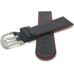 Front view of Red Flat Mens Leather Sport Watch Band,Racer, Slim, Round Tip with Stainless Steel Buckle