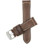 Top view of Brown Mens Leather Watch Strap, Double Stitch with Stainless Steel Buckle