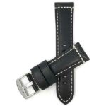 Top view of Black Mens Leather Watch Strap, Double Stitch with Stainless Steel Buckle