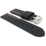 Side view of Black and Red 22mm Thick Vintage Style Leather Band for Men, Double Stitch with Stainless Steel Buckle