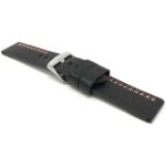 Angle view of Black and Red 22mm Thick Vintage Style Leather Band for Men, Double Stitch with Stainless Steel Buckle