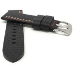 Front view of Black and Red 22mm Thick Vintage Style Leather Band for Men, Double Stitch with Stainless Steel Buckle