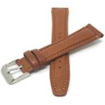 Front view of Tan Classic Leather Watch Strap, Padded with Stainless Steel Buckle