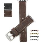 Bandini Square Tip Leather Watch Strap, White Stitch for Apple Watch Series 6/5/4/3/2/1