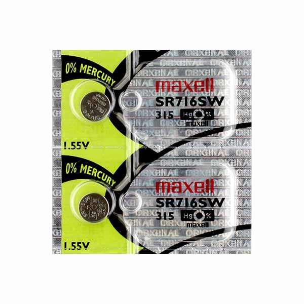 2 x Maxell 315 Watch Batteries, 0% MERCURY equivalent SR716SW Battery ...