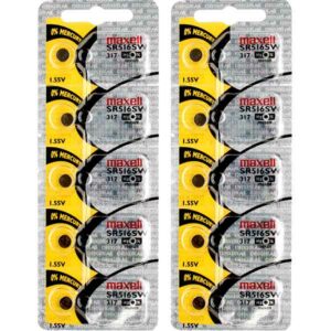 10 x Maxell 317 Watch Batteries, 0% MERCURY equivalent SR516SW Battery