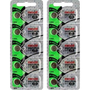 10 x Maxell 371 Watch Batteries, 0% MERCURY equivalent SR920SW Battery