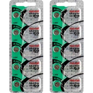 10 x Maxell 384 Watch Batteries, 0% MERCURY equivalent SR41SW Battery