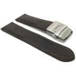 Side view of Brown Mens Leather Watch Band with Deployment Buckle