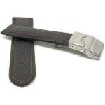 Front view of Brown Mens Leather Watch Band with Deployment Buckle