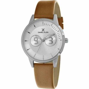 Daniel Klein Women's Watch - Leather Band - 36mm Analog - Quartz - Silver Tone/Camel - DK11562-6