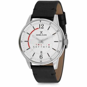 Daniel Klein Men's Watch - Leather Band - 44mm Analog - Quartz - Silver Tone/Black - DK11650-1