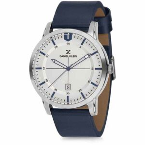 Daniel Klein Men's Watch - Leather Band - 44mm Analog - Quartz - Silver Tone/Dark Blue - DK11732-2