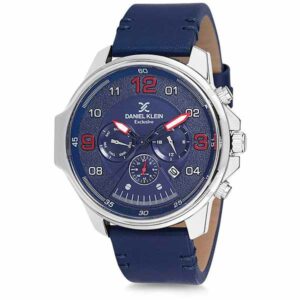 Daniel Klein Men's Watch - Leather Band - 46mm Analog - Quartz - Dark Blue/Silver Tone - DK12117-2