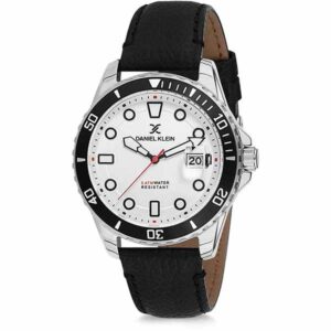 Daniel Klein Men's Watch - Leather Band - 42mm Analog - Quartz - Silver Tone/Black - DK12121-1