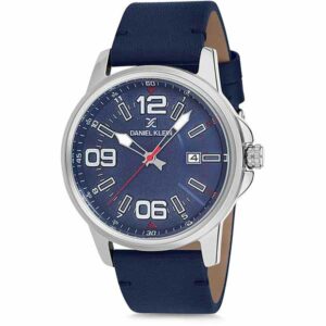 Daniel Klein Men's Watch - Leather Band - 44mm Analog - Quartz - Silver Tone/Dark Blue - DK12131-3