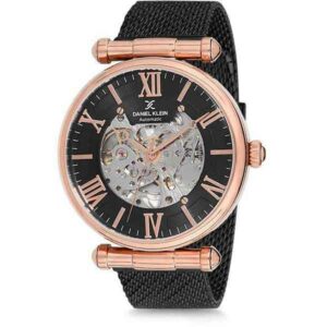 Daniel Klein Mens 45mm Skeleton Dial Automatic Watch, Rose Gold Tone/Black - - DK12154-2