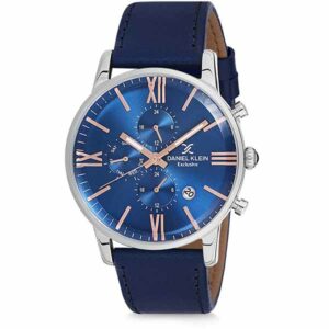 Daniel Klein Men's Watch - Leather Band - 43mm Analog - Quartz - Silver Tone/Dark Blue - DK12160-3