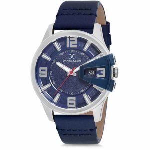 Daniel Klein Men's Watch - Leather Band - 45mm Analog - Quartz - Silver Tone/Dark Blue - DK12161-6