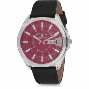 Daniel Klein Mens Watch - Leather Strap - 45mm Analog - Quartz - Textured Dial - Silver Tone/Black - DK12172-2