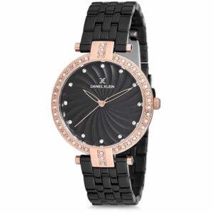 Daniel Klein Womens Watch - 35mm Analog - Quartz - Crystal Accented, Sunburst - Rose Gold Tone/Black - DK12183-3