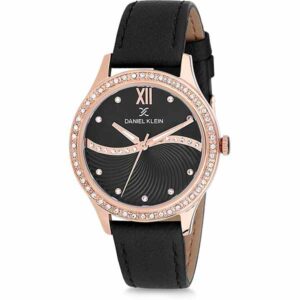 Daniel Klein Womens Watch - 38mm Analog - Quartz - Crystal Accented, Sunburst Dial - Rose Gold Tone/Black - DK12207-5