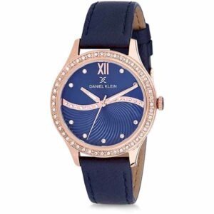 Daniel Klein Womens Watch - 38mm Analog - Quartz - Crystal Accented, Sunburst Dial - Rose Gold Tone/Blue - DK12207-6