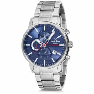 Daniel Klein Mens Watch - Stainless Steel - 44mm Analog - Multifunction - Quartz - Dual Time - Silver Tone - DK12213-2