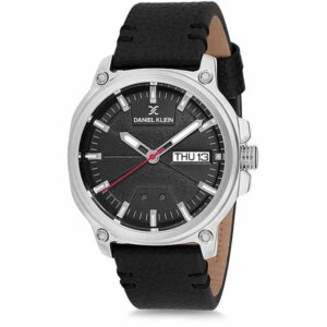 Daniel Klein Mens Watch - Leather Strap - 45mm Analog - Quartz - Textured - Silver Tone/Black - DK12214-3