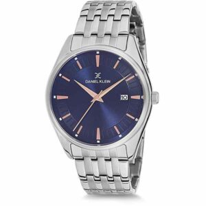 Daniel Klein Mens Watch - Stainless Steel - 43mm Analog - Quartz - Rose Gold Hands - Silver Tone - DK12219-5