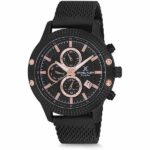 Daniel Klein Mens Watch - 46mm Analog - Multifunction, Quartz - Dual Time, Rose Gold Tone Accent - Black - DK12225-5