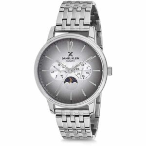 Daniel Klein Mens Watch - 42mm Analog - Multifunction, Quartz - Sun & Moon Phase, Moonphase - Silver Tone - DK12226-1