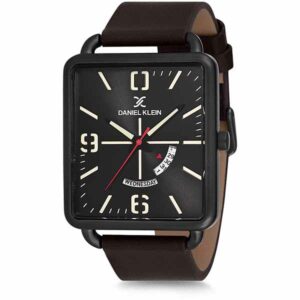 Daniel Klein Mens Square Watch - Leather Strap - 45mm Analog - Quartz - Black/Brown - DK12227-5