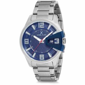 Daniel Klein Mens Watch - Stainless Steel - 45mm Analog - Quartz - Textured, Large Numbers - Blue/Silver Tone - DK12231-6