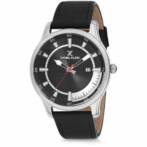 Daniel Klein Mens Watch - Leather Strap - 43mm Analog - Quartz - Silver Tone/Black - DK12232-3