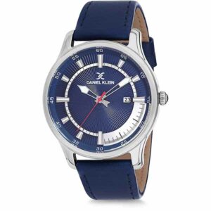 Daniel Klein Mens Watch - Leather Strap - 43mm Analog - Quartz - Silver Tone/Blue - DK12232-4