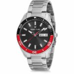 Daniel Klein Mens Watch - 44mm Analog - Quartz - Checker Texture, Black & Red Two-Tone Bezel - Silver Tone - DK12237-6