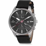 Daniel Klein Mens Watch - Leather Strap - 46mm Analog - Multifunction - Quartz - Dual Time - Grey/Black - DK12238-2