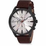 Daniel Klein Mens Watch - Leather Strap - 46mm Analog - Multifunction - Quartz - Dual Time - Black/Brown - DK12238-6