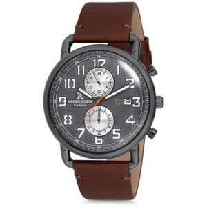 Daniel Klein Mens Watch - Leather Strap - 45mm Analog - Multifunction - Quartz - Dual Time - Black/Brown - DK12245-3