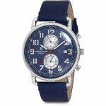 Daniel Klein Mens Watch - Leather Strap - 45mm Analog - Multifunction - Quartz - Dual Time - Silver Tone/Blue - DK12245-4