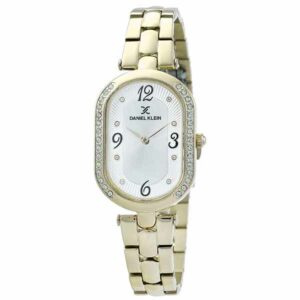 Daniel Klein Womens Oval Watch - Stainless Steel - 26mm Analog - Quartz - Crystal Accented - Gold Tone - DK12283-2