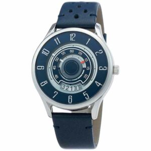 Daniel Klein Mens Watch - Leather Strap - 42mm Analog - Quartz - Perforated Band, Sporty - Silver Tone/Blue - DK12318-2