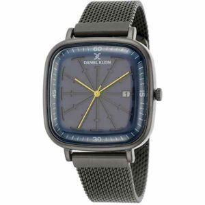 Daniel Klein Mens Square Watch - Mesh Strap - 40mm Analog - Quartz - Yellow Hands - Black - DK12426-3