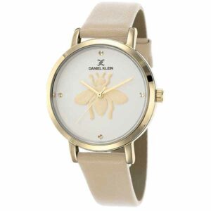 Daniel Klein Womens Watch - Leather Strap - 36mm Analog - Quartz - Gold Bee, Minimalist - Gold Tone/Beige - DK12434-2