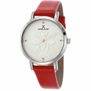 Daniel Klein Womens Watch - Leather Strap - 36mm Analog - Quartz - Bee, Minimalist - Silver Tone/Red - DK12434-6