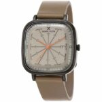 Daniel Klein Mens Square Watch - Leather Strap - 40mm Analog - Quartz - Orange Dial Hands - Black/Brown - DK12508-4