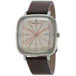 Daniel Klein Mens Square Watch - Leather Strap - 40mm Analog - Quartz - Red Dial Hands - Grey/Brown - DK12508-7