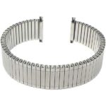 Face view of Silver Tone Expansion Watch Strap, Metal Stretch Band, No Buckle, Straight End